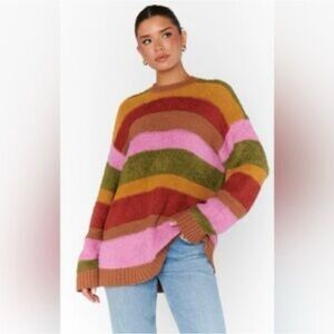 Show Me Your MuMu Hutch Multi Stripe Relaxed Crewneck Knit Sweater Women’s Sz‎ S